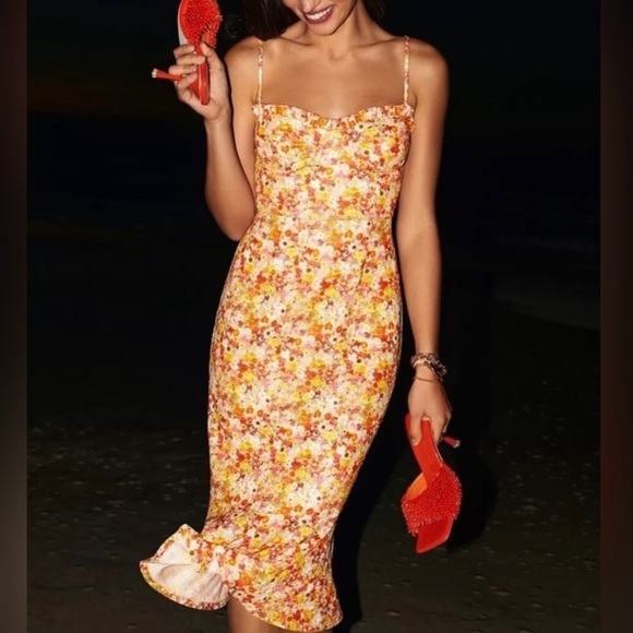 Hutch Anthropologie Selene floral ruffle hem underwire bust midi/maxi dress - Picture 2 of 11